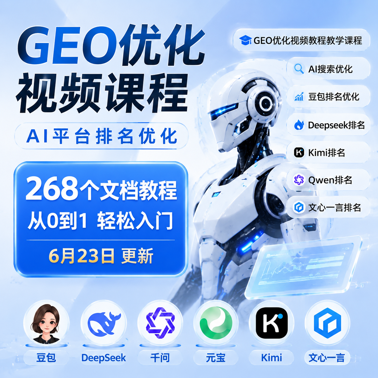 GEO优化全套视频教程AI平台搜索排名豆包Deepseek实操教学文档