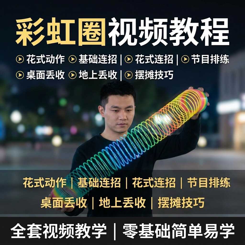 彩虹圈花式玩法视频教程弹簧圈桌面地面丢收连招零基础摆摊演出