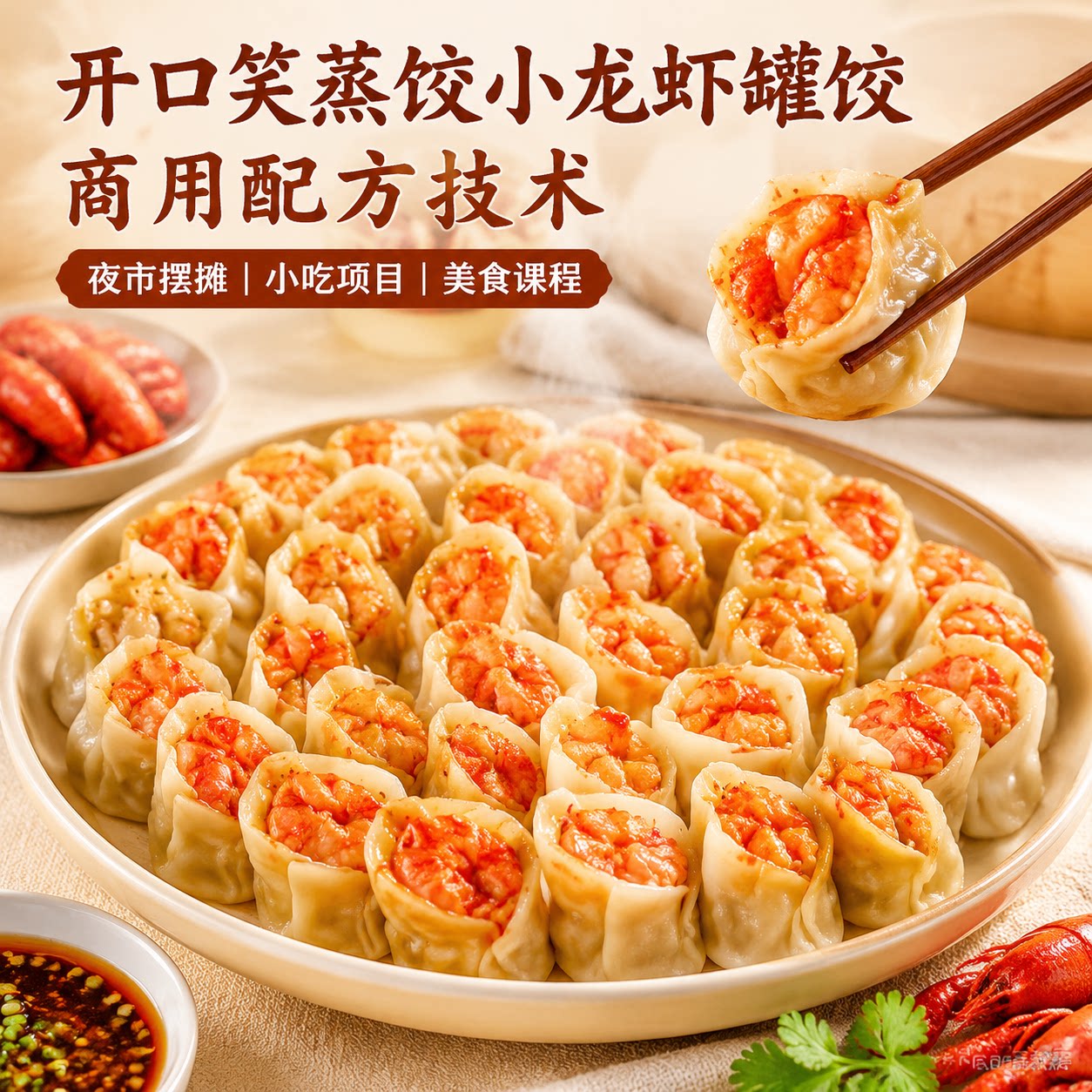 夜市地摊小龙虾开口罐饺商用配方零基础摆摊小吃全套实操创业教程