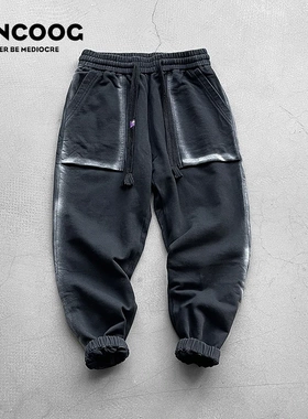 VANCOOG春季美潮做旧宽松束脚运动裤百搭潮流大码纯棉休闲卫裤男