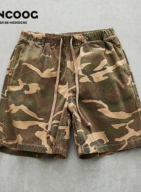 VANCOOG美潮夏季迷彩工装短裤男款宽松大码五分哈伦复古休闲中裤