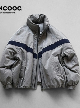 凡购冬季潮牌宽松立领短款外套保暖撞色羽绒衣加厚御寒羽绒服男