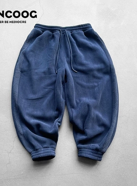 VANCOOG冬季美式潮牌宽松加厚针织束脚休闲裤加绒保暖哈伦卫裤男