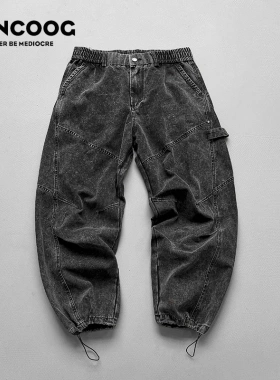 凡购春季美式潮百搭宽松雪花水洗工装裤多口袋哈伦裤大码休闲裤男