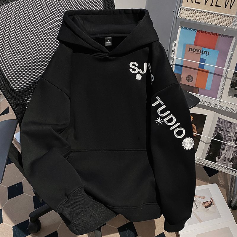 美式复古刺绣连帽卫衣