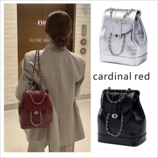 韩国正品cardinal red包小香风链条双肩包牛皮翻盖包单肩斜挎包女
