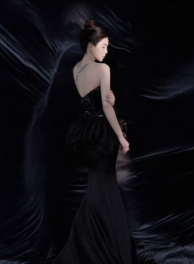 【FOREVER&HH】新款时尚网纱拼接藏青色连衣裙