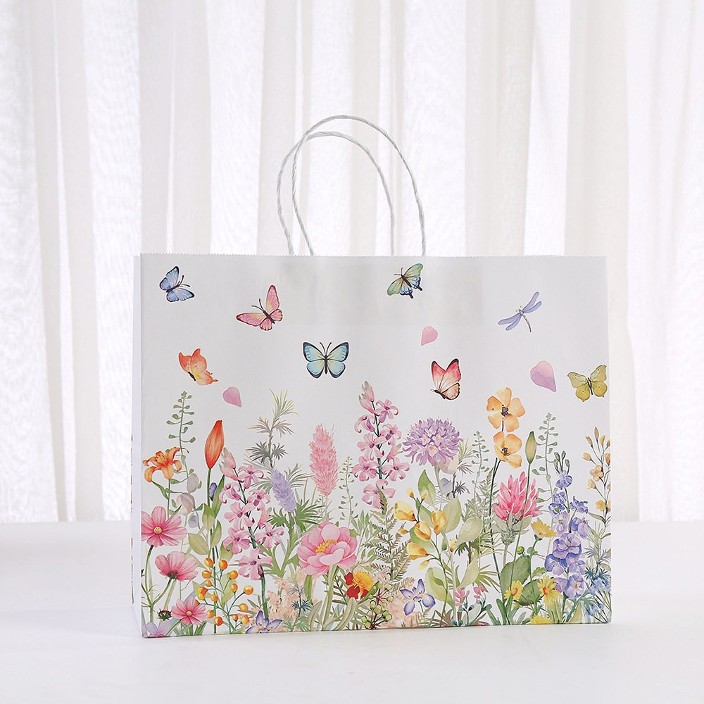 横版繁花牛皮纸袋礼物包装袋商场购物袋鲜花服装礼盒鞋盒礼品袋子