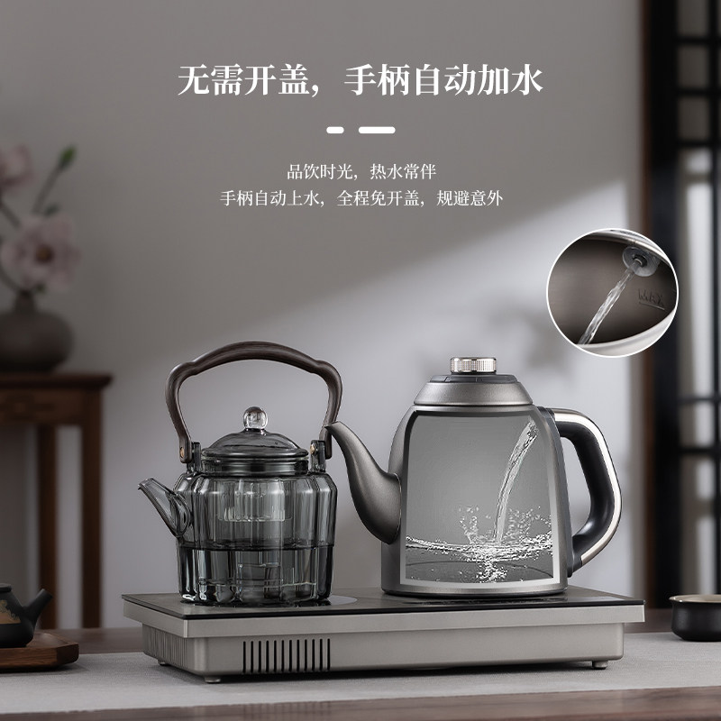20×37纯钛电热烧水壶电陶炉煮茶嵌入式双炉全自动上水智能电茶炉
