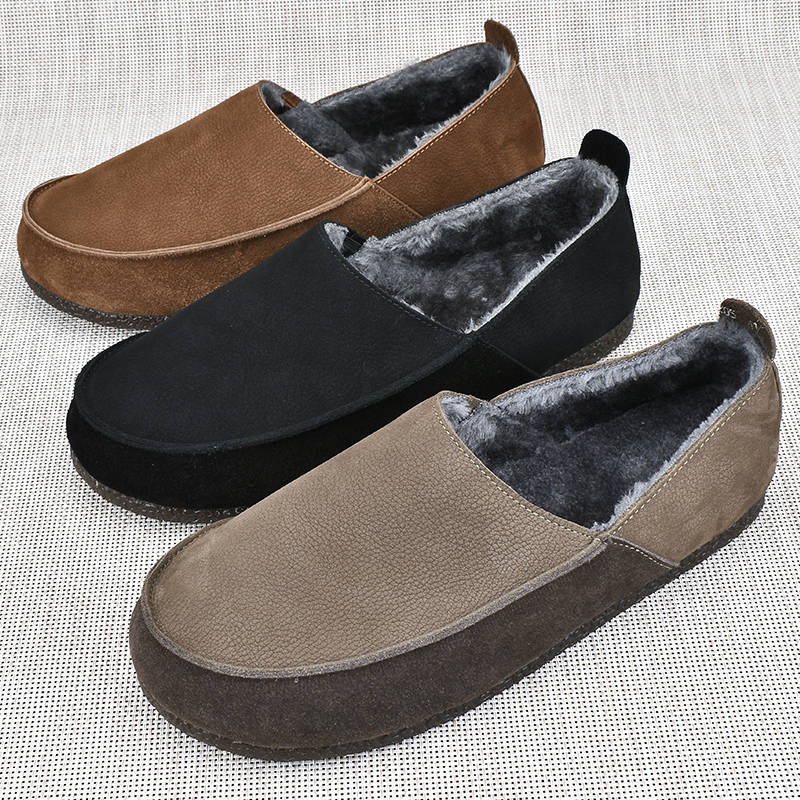 男士真皮加绒保暖一脚蹬豆豆鞋