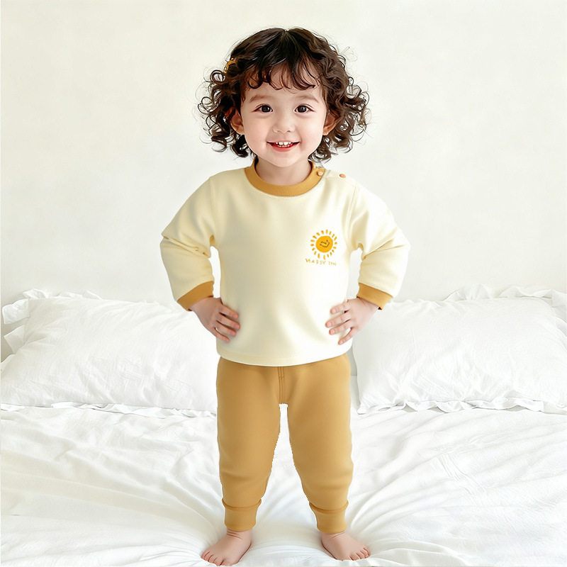 儿童贴身保暖衣冬季加绒加厚内衣套装a类肩扣女宝宝秋衣秋裤内搭