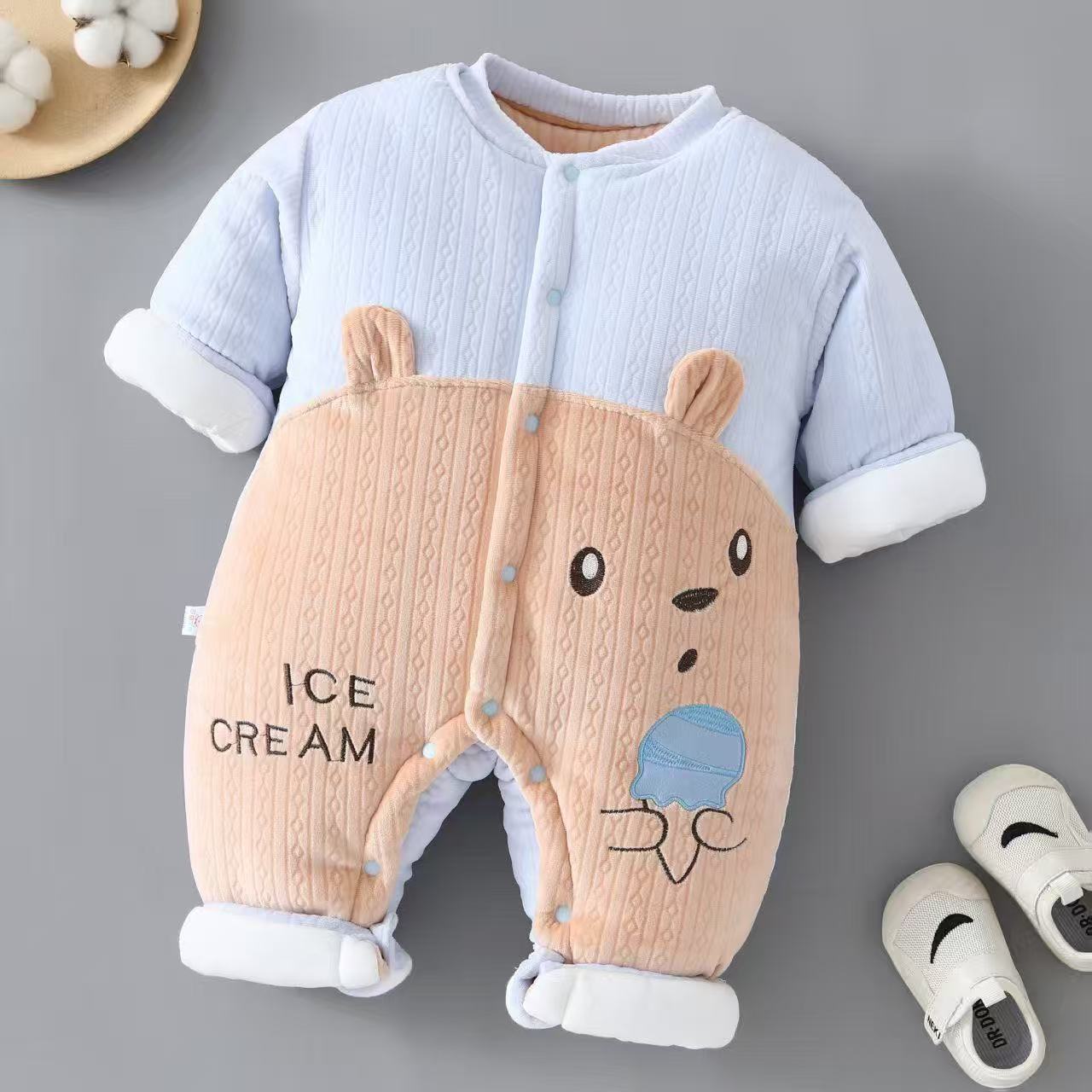 婴儿外出冬装300g加厚连体衣加绒保暖衣服外穿新生儿宝宝棉衣冬季