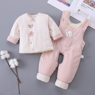 宝宝冬季套装开档婴儿120g薄棉背带裤外出服六个月衣服冬装棉服八