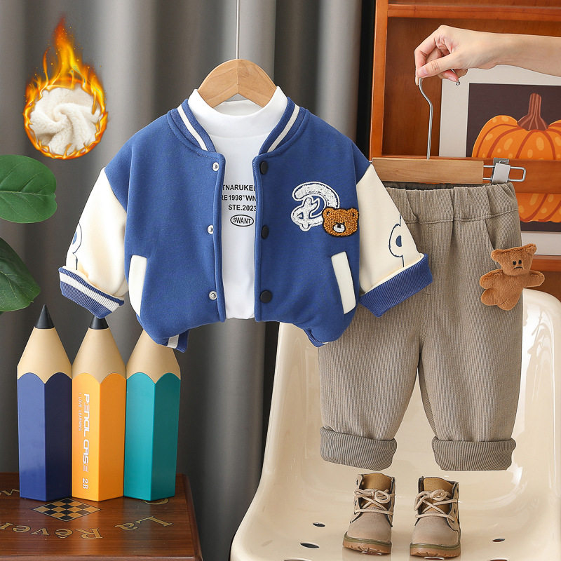100码男宝衣服2025新款男童秋冬季卫衣套装儿童加绒冬装3件套外穿