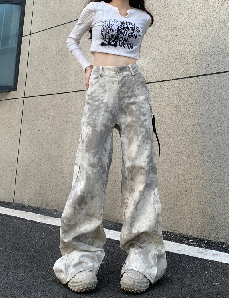 美式复古扎染迷彩休闲裤男女潮牌ins高街设计潮牌情侣工装阔腿裤