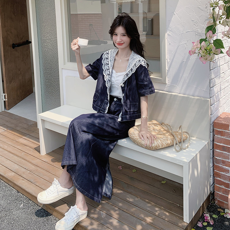 夏款新款蕾丝牛仔两件套211-5813P165控238,女装套装/套裙,浙宝211