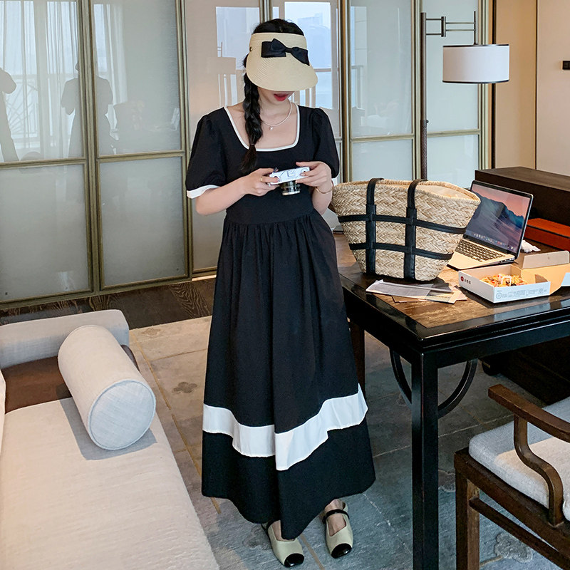 2024夏款现货新款法式显瘦复古方领连衣裙211-1685P115控168,女装连衣裙,浙宝211