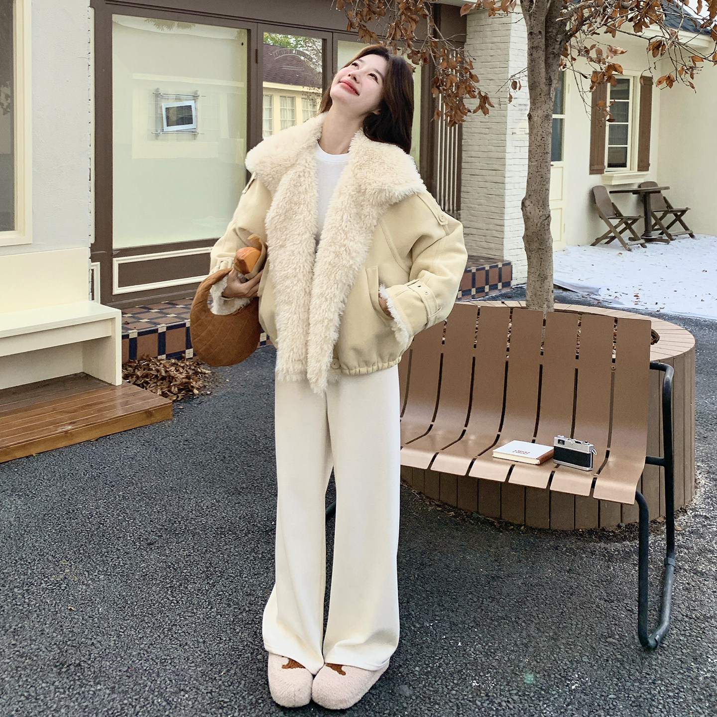 现货2025新款甜酷短款皮毛一体211-5871P225控328,女装毛呢外套,浙宝211