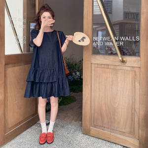 深蓝色牛仔连衣裙女2025夏季新款韩系超好看独特漂亮小个子娃娃裙图片