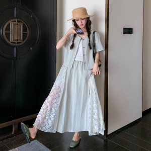 设计感蕾丝拼接半身长裙子套装女夏2025新款小个子独特漂亮两件套图片