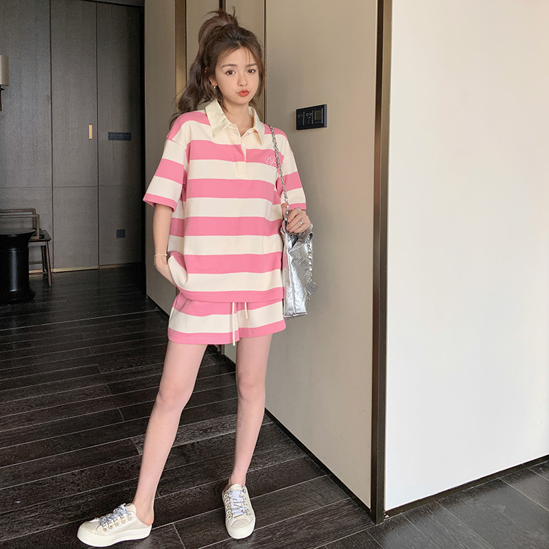 现货2024夏款新款运动休闲甜美条纹套装211-A26-P115控168图片