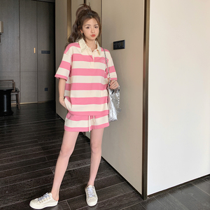现货2024夏款新款运动休闲甜美条纹套装211-A26-P115控168图片