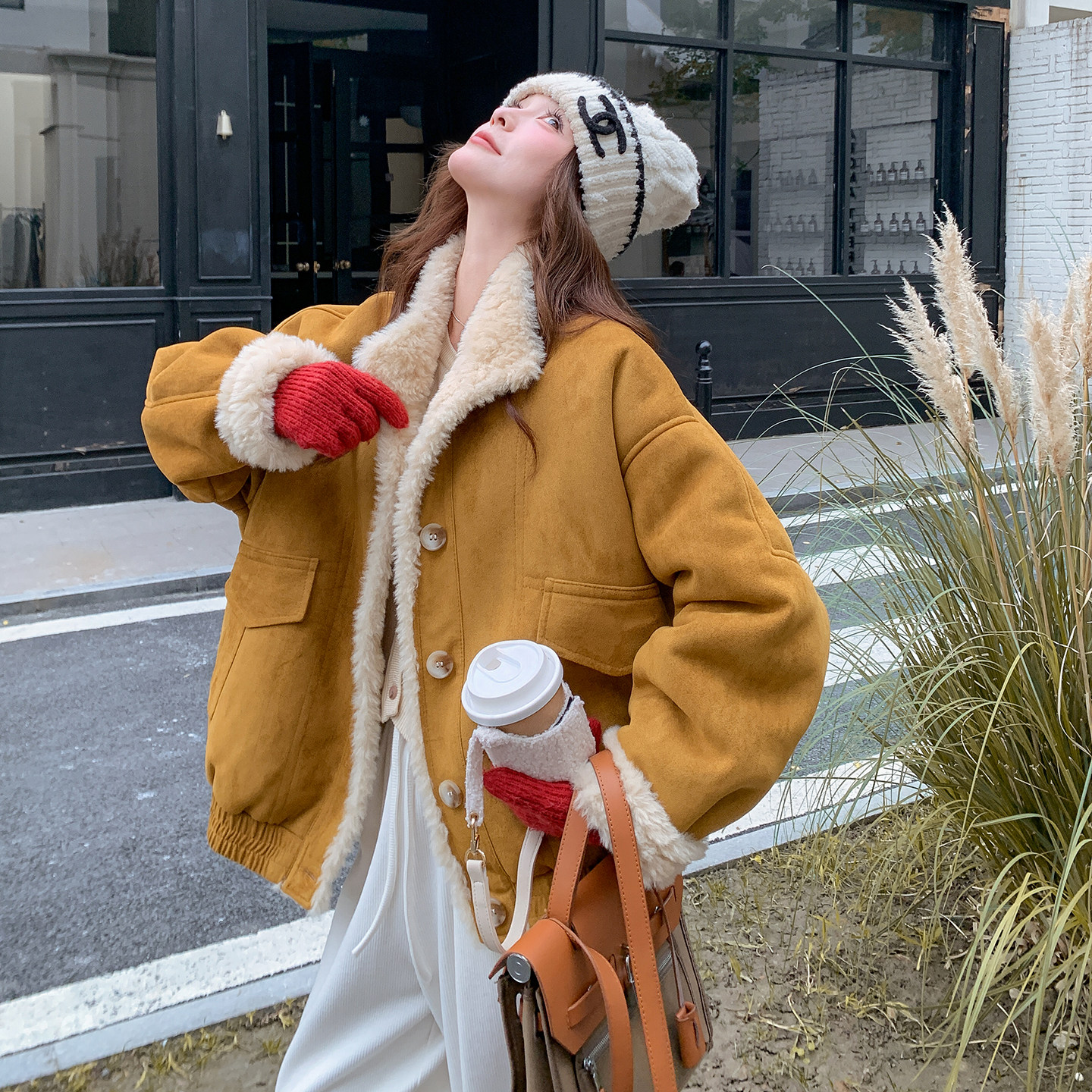 2025新款短款百塔甜酷皮毛一体211-5872P215控318，女装毛呢外套，浙宝211