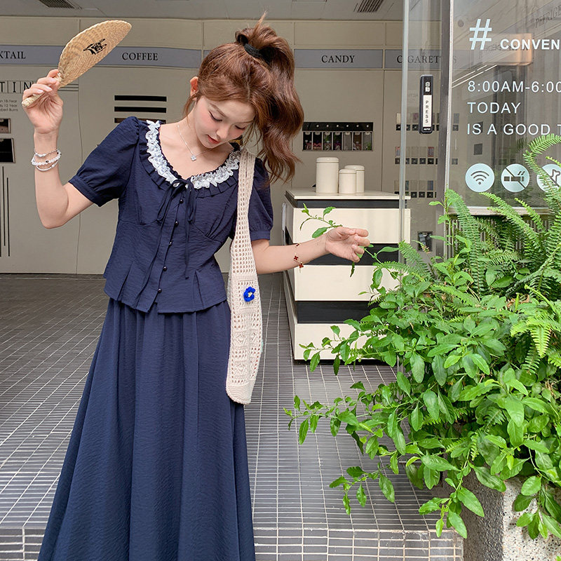 小香风花边衬衫半身裙套装女夏季2025新款两件套绝美俏皮减龄穿搭,女装连衣裙,浙宝211
