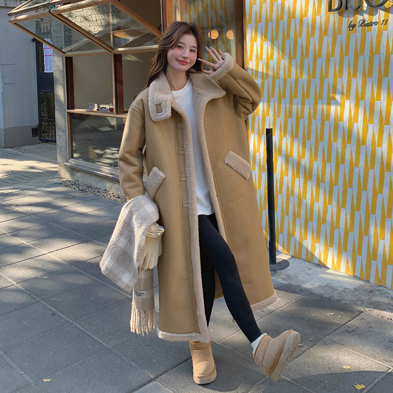 现货现货数据好高品质皮革百搭长款皮毛一体211-1837P225控318，女装毛呢外套，浙宝211