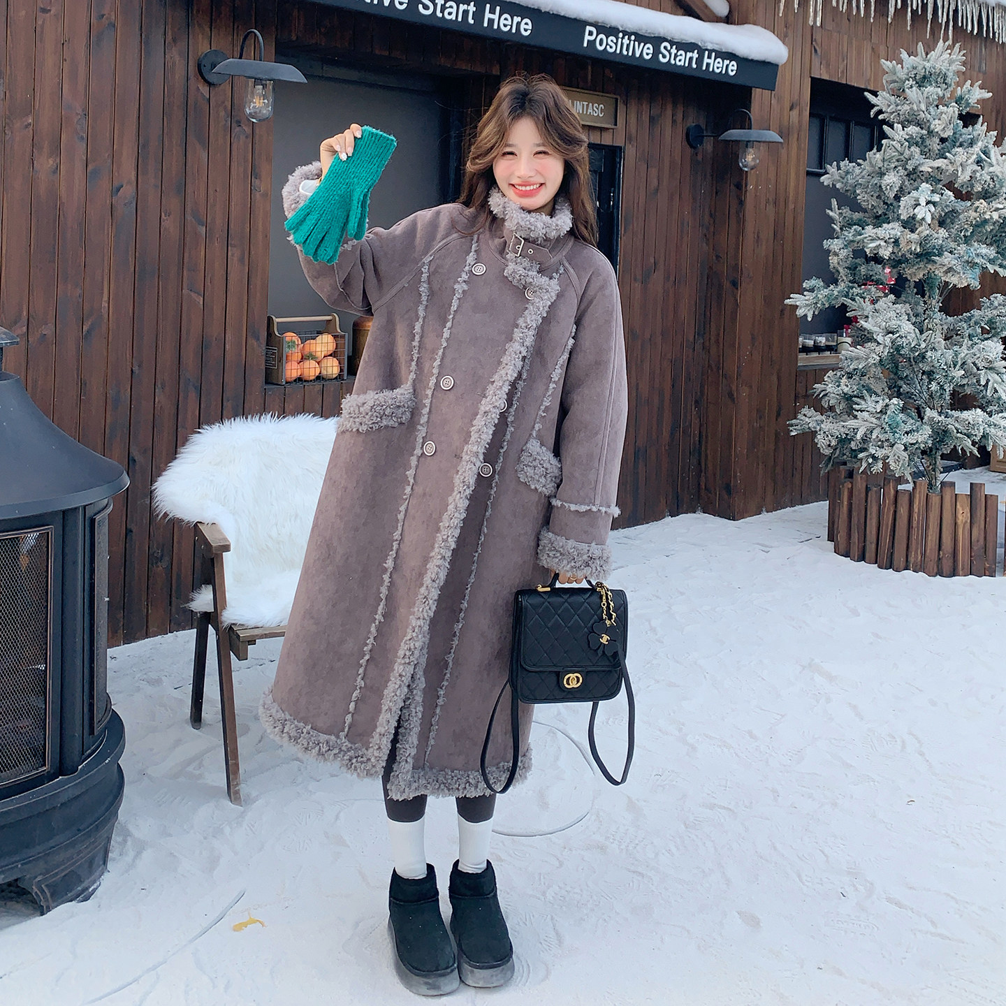 2025新款长款皮毛一体211-5881p245控348，女装毛呢外套，浙宝211