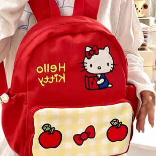 原创ins风撞色自制书包大容量kt新款 背包可爱校园凯蒂双肩包学生