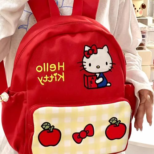 大容量红色新款凯蒂卡通校园双肩