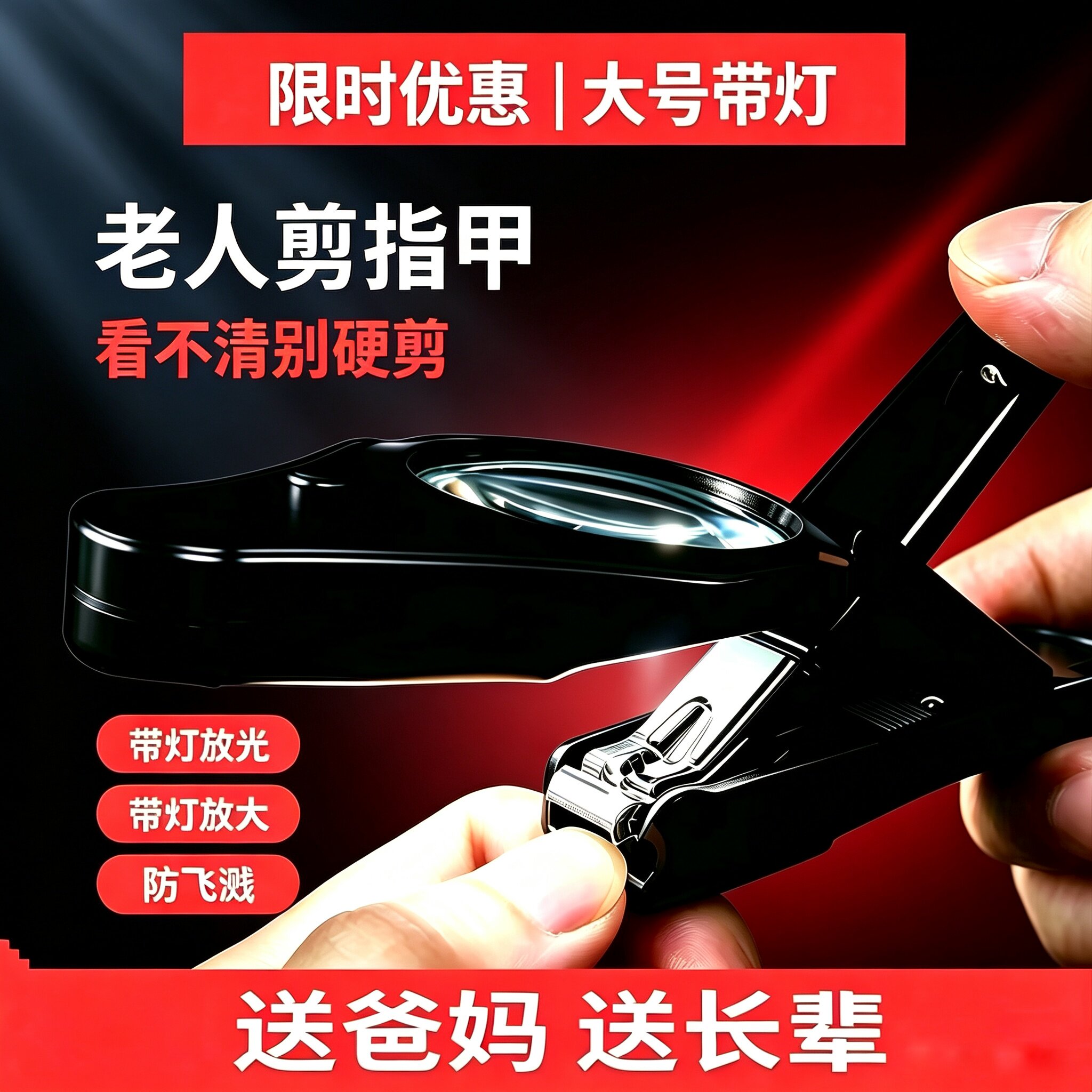 放大镜指甲刀带灯老人厚甲专用