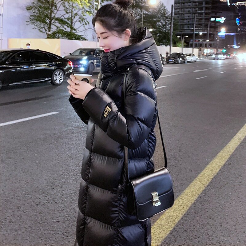 黑金鹅绒高端鹅绒中长款羽绒服男女同款情侣冬季连帽外套女潮