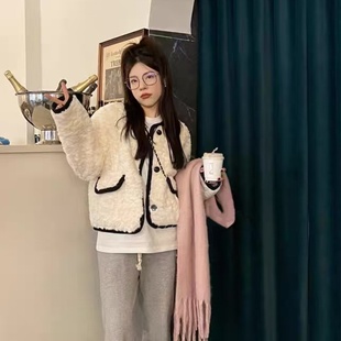 2025冬季新款羊羔毛外套女短款宽松加厚皮毛一体仿兔毛绒皮草上衣