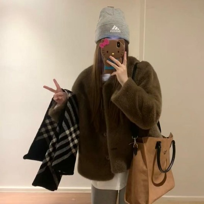 仿貂毛短款皮草外套女2025冬新款