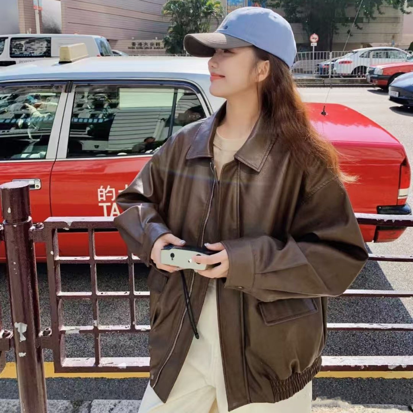 皮衣外套女春秋2025新款小个子高级感酷飒美拉德咖色宽松机车夹克,女装/女士精品,皮衣,淘宝优惠券,粉丝福利购,淘宝优惠卷