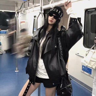 黑色皮衣外套女2025新款春秋季酷飒风独特超好看炸街复古机车夹克
