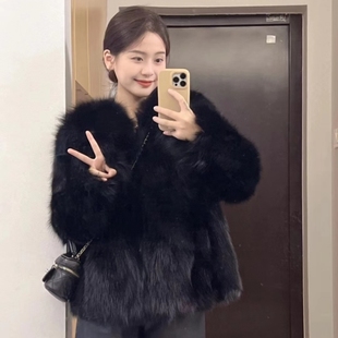 年轻气质环保狐狸毛皮草外套女冬季高级感短款加厚时髦毛毛大衣女