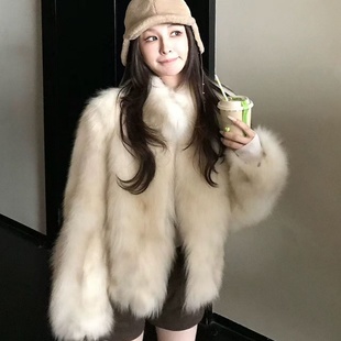 2025冬季新款晕染狐狸毛皮草外套女高级感皮毛一体立领毛茸茸大衣