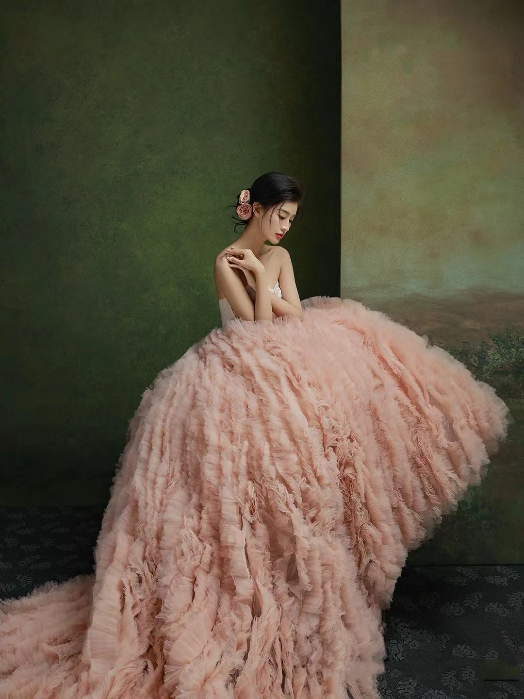 复古法式影楼拍照彩纱