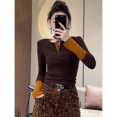 设计感小众内搭外穿长袖T恤女2026新款假两件打底衫秋冬修身上衣