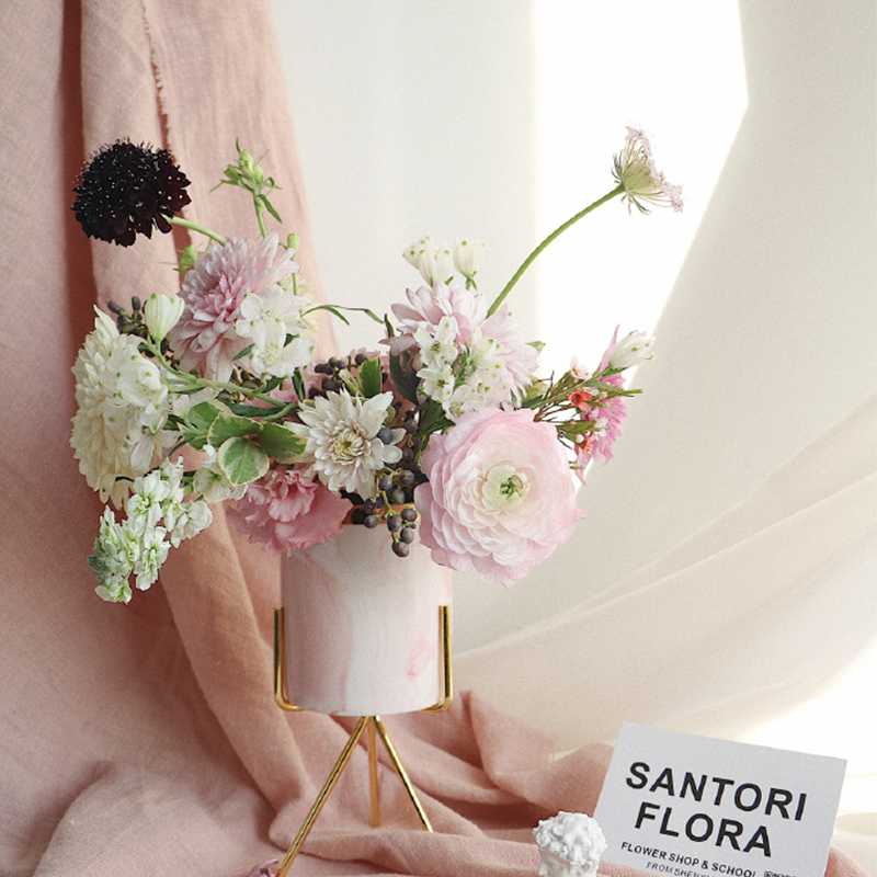 陶瓷花盆INS风北欧创意简约花器金属落地式花架多肉植物盆景