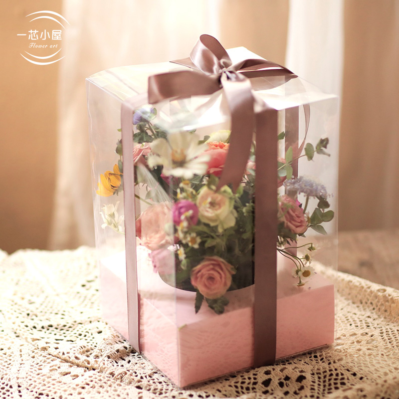 韩式PVC透明手捧花盒玫瑰花鲜花包装盒花束盒子礼盒插花花盒手提