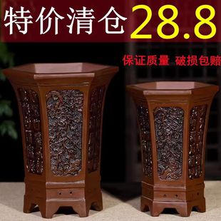 中国风古典浮雕紫砂兰花盆特价君子兰花专用盆陶瓷大花盆清仓