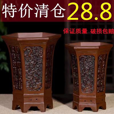 中国风古典浮雕紫砂兰花盆特价君子兰花专用盆陶瓷大花盆清仓