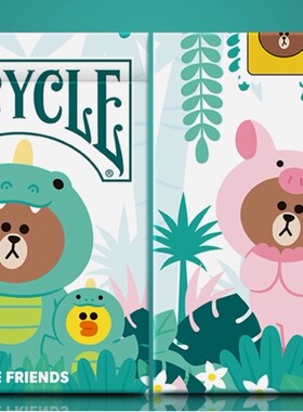 默默纸牌Bicycle LINE FRIENDS布朗熊单车扑克牌绿色蓝色白色黄色