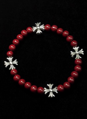nojob vintage古着 Burgundy beaded cross手串
