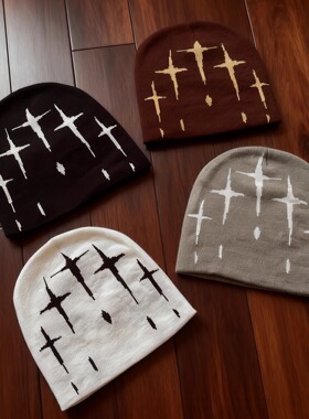 nojob vintage古着「闪光十字架」美式街头提花冷帽毛线针织帽潮