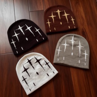 nojob vintage古着「闪光十字架」美式街头提花冷帽毛线针织帽潮